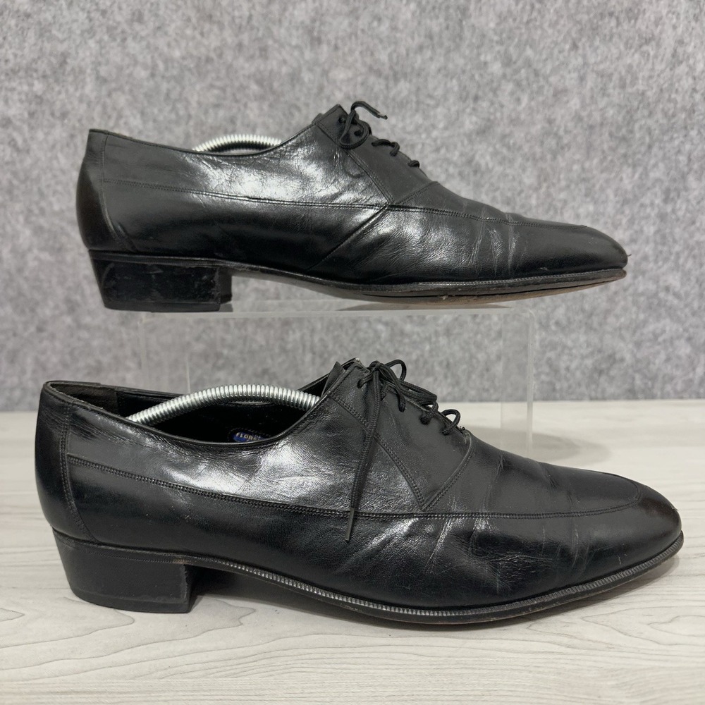 Vintage Florsheim Men's Black Leather Dress Shoes Oxford Cap Toe 13D USA